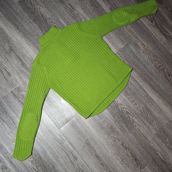 Vintage Y2K comfy bright apple green knit sweater ✦ High neck quarter zip-up top - Picture 14 of 15